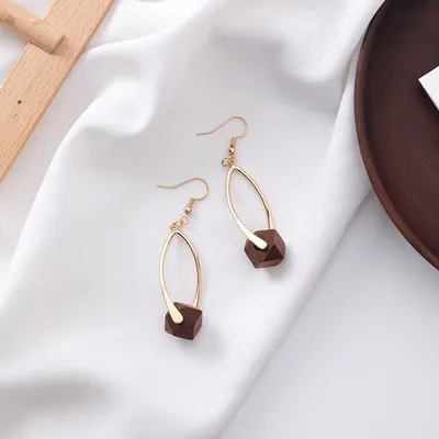 Retro red wooden earrings cold wind long ear hook earrings female
