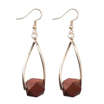 Retro red wooden earrings cold wind long ear hook earrings female
