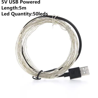 أضواء زينة عيد الميلاد LED خارجية تعمل بالبطارية أو منفذ USB، بطول 2 متر، 5 أمتار، و10 أمتار، مصنوعة من سلك نحاسي، لتزيين حفلات الزفاف والمناسبات.