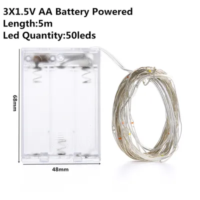 أضواء زينة عيد الميلاد LED خارجية تعمل بالبطارية أو منفذ USB، بطول 2 متر، 5 أمتار، و10 أمتار، مصنوعة من سلك نحاسي، لتزيين حفلات الزفاف والمناسبات.