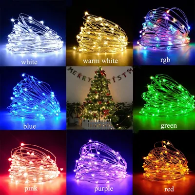أضواء زينة عيد الميلاد LED خارجية تعمل بالبطارية أو منفذ USB، بطول 2 متر، 5 أمتار، و10 أمتار، مصنوعة من سلك نحاسي، لتزيين حفلات الزفاف والمناسبات.