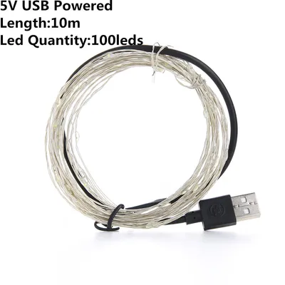 أضواء زينة عيد الميلاد LED خارجية تعمل بالبطارية أو منفذ USB، بطول 2 متر، 5 أمتار، و10 أمتار، مصنوعة من سلك نحاسي، لتزيين حفلات الزفاف والمناسبات.