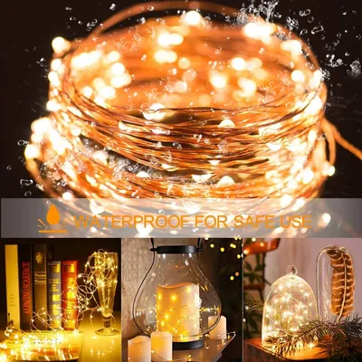 أضواء زينة عيد الميلاد LED خارجية تعمل بالبطارية أو منفذ USB، بطول 2 متر، 5 أمتار، و10 أمتار، مصنوعة من سلك نحاسي، لتزيين حفلات الزفاف والمناسبات.