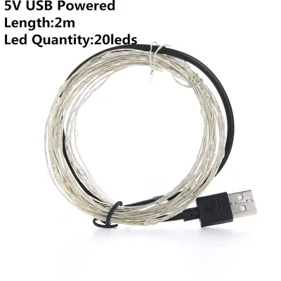 أضواء زينة عيد الميلاد LED خارجية تعمل بالبطارية أو منفذ USB، بطول 2 متر، 5 أمتار، و10 أمتار، مصنوعة من سلك نحاسي، لتزيين حفلات الزفاف والمناسبات.