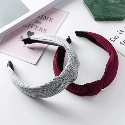 Simple solid color knit knotted wide-brimmed vintage headband versatile hair accessories