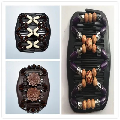 Fashion Magic Beads Elasticity Double Hair Comb Clip Stretchy Women Accessories
