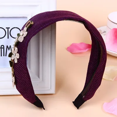 European and American personality new headdress garland fashion hairpin linen flower extra wide headband plant rhinestone hair band