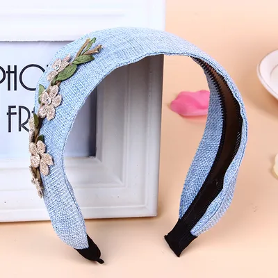 European and American personality new headdress garland fashion hairpin linen flower extra wide headband plant rhinestone hair band
