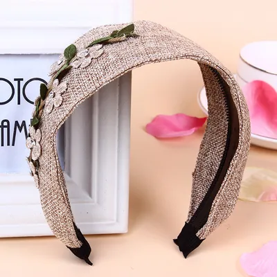 European and American personality new headdress garland fashion hairpin linen flower extra wide headband plant rhinestone hair band