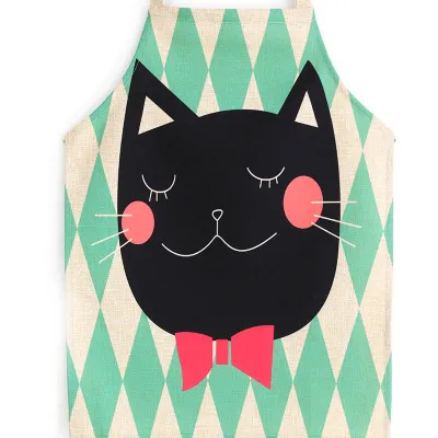 Cartoon anime cute cat cotton and linen kitchen bathroom anti-fouling and oil-proof parent-child apron gown