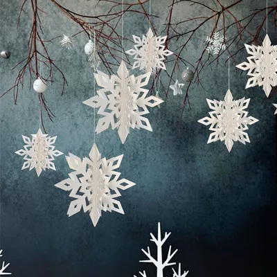 6 Pcs Set Cardboard 3D Hollow Snowflake Hanging Ornaments New Year's Christmas Decorations For Home Party Decoration