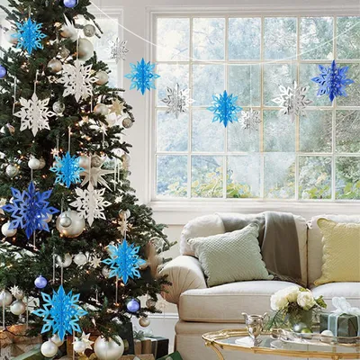 6 Pcs Set Cardboard 3D Hollow Snowflake Hanging Ornaments New Year's Christmas Decorations For Home Party Decoration