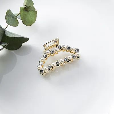 Geometric Square Love Curved Pearl Rhinestone Hair Clip