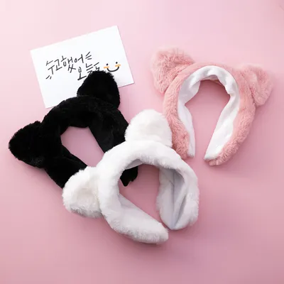 Korean hair accessories wide-brimmed cute plush panda ear headband hairpin