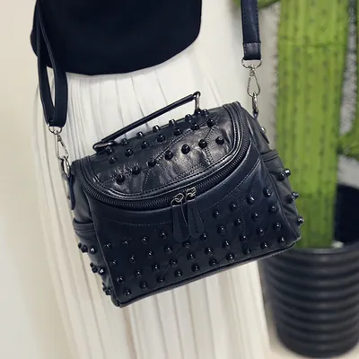 Handbag stitching sheepskin rivet pouch