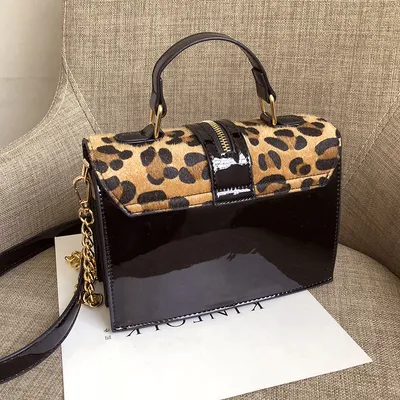 Korean Style Leopard Print Shoulder Bag Crossbody Bags For Women With Zipper Decoration Ladies Chain Handbags