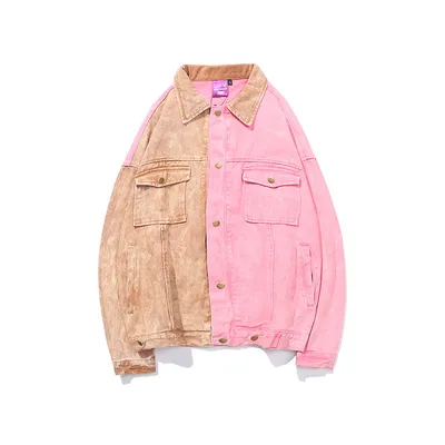 Personality Stitching Denim Jacket Hip Hop Street Color Men's  Denim Jacket