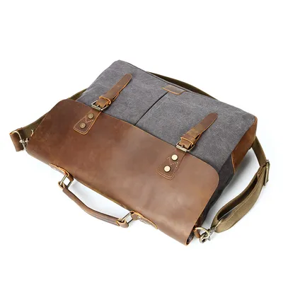 Source point men's Messenger bag canvas canvas bag computer shoulder bag retro with crazy horse leather men's bag