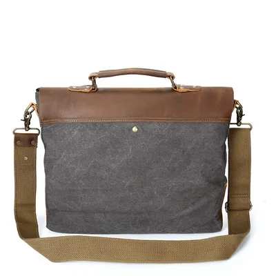 Source point men's Messenger bag canvas canvas bag computer shoulder bag retro with crazy horse leather men's bag