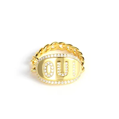Europe and America A home s925 silver crystal diamond OUI chain ring female simple exquisite couple ring personality ring silver jewelry