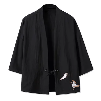 Chinese Cardigan Men's Jacket Embroidered Thin Quarter Sleeve Hanfu Windbreaker