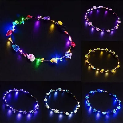 10-20 طوق شعر مزين بأزهار مضيئة بتقنية LED، تاج، إكليل، مناسب لحفلات الزفاف وأعياد الميلاد