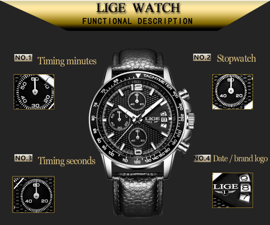 Men's waterproof quartz watch