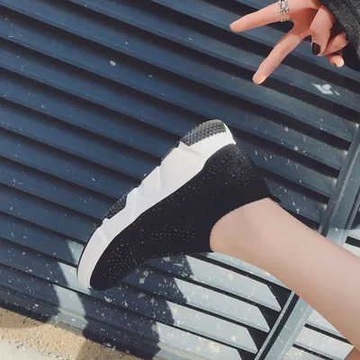 Thick-soled rhinestone socks shoes