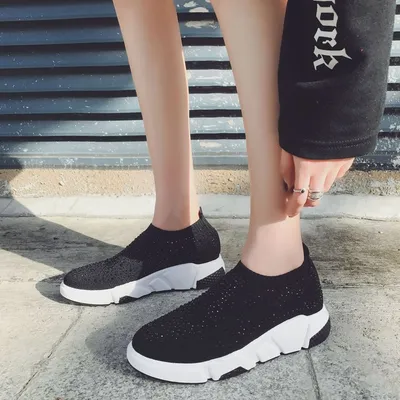 Thick-soled rhinestone socks shoes
