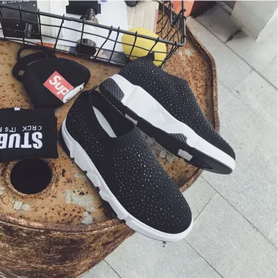 Thick-soled rhinestone socks shoes