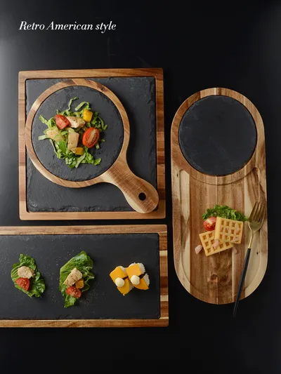 Black Wood Pizza Dish Wooden Plate