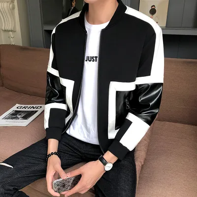 Stitched leather stand collar tide top