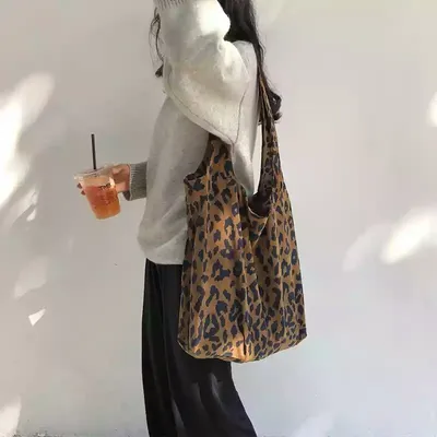 Corduroy leopard print bag