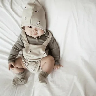 Fart shorts baby cotton print overalls + hat