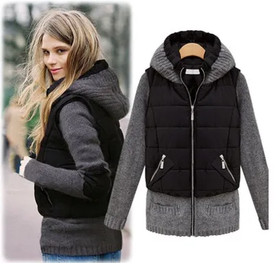 Knit panel hooded cotton coat