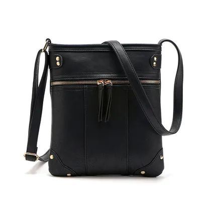 new European fashion handbag bag Crossbody Bag rivets front pocket zipper copper single shoulder bag