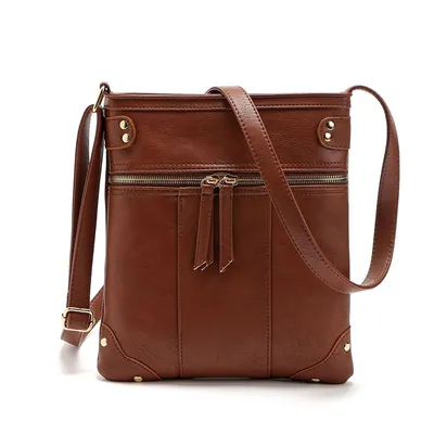 new European fashion handbag bag Crossbody Bag rivets front pocket zipper copper single shoulder bag