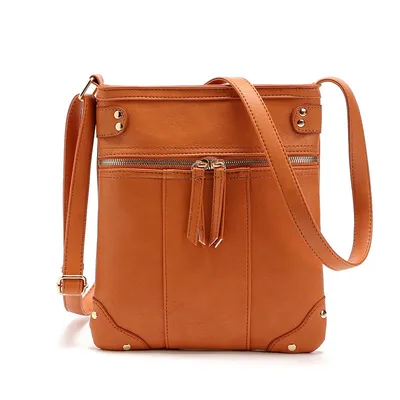 new European fashion handbag bag Crossbody Bag rivets front pocket zipper copper single shoulder bag