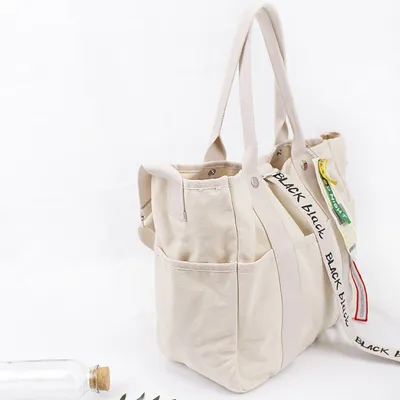 حقيبة قماشية كورية أنيقة وعملية، متعددة الاستخدامات، حقيبة كتف واحدة، حقيبة يد، تصميم بسيط وعصري