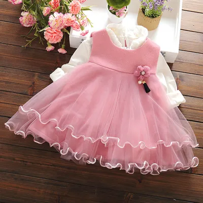 Kids Girls Dress Vest autumn new mesh skirt female baby wool vest dress a generation