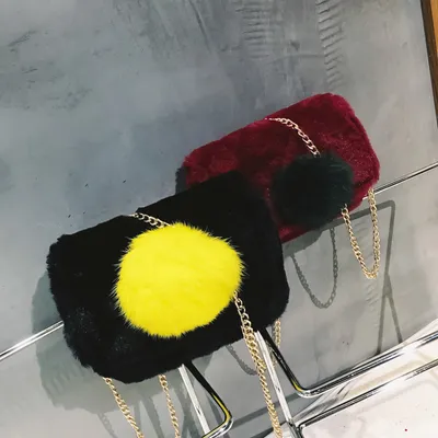 In the winter of new color hair ball bag small package fur fashion rabbit hair Satchel Bag chain