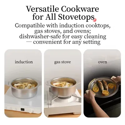 Non-abrasive Stainless Steel Cookware Set With Multifunctional Lids, Suitable For Gas Stoves And Induction Cooktops