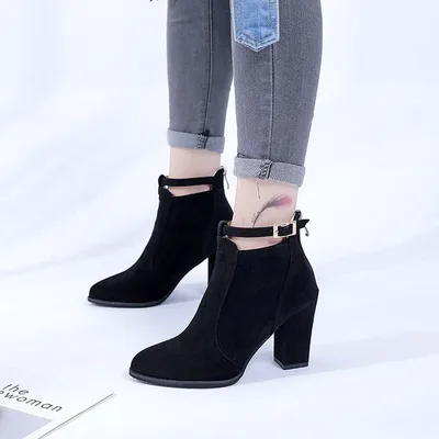 new women's boots with pointed thick boots female high-heeled boots Martin sub belt buckle zipper after boot