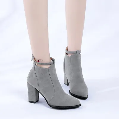 new women's boots with pointed thick boots female high-heeled boots Martin sub belt buckle zipper after boot