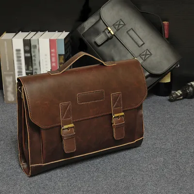 The original design of explosion models male package business package Crazy Horse Leather Handbag briefcase men's classic single shoulder bag
