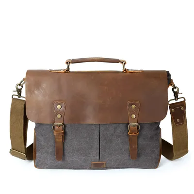 Source point men's Messenger bag canvas canvas bag computer shoulder bag retro with crazy horse leather men's bag