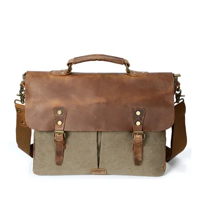 Source point men's Messenger bag canvas canvas bag computer shoulder bag retro with crazy horse leather men's bag