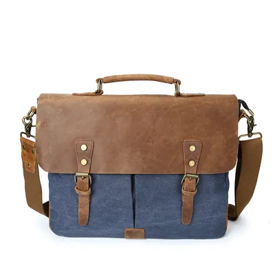 Source point men's Messenger bag canvas canvas bag computer shoulder bag retro with crazy horse leather men's bag