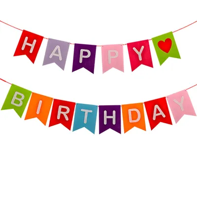 Happy birthday lettering fishtail flag flower banner