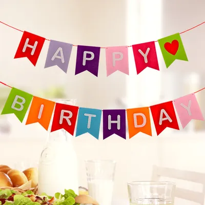 Happy birthday lettering fishtail flag flower banner